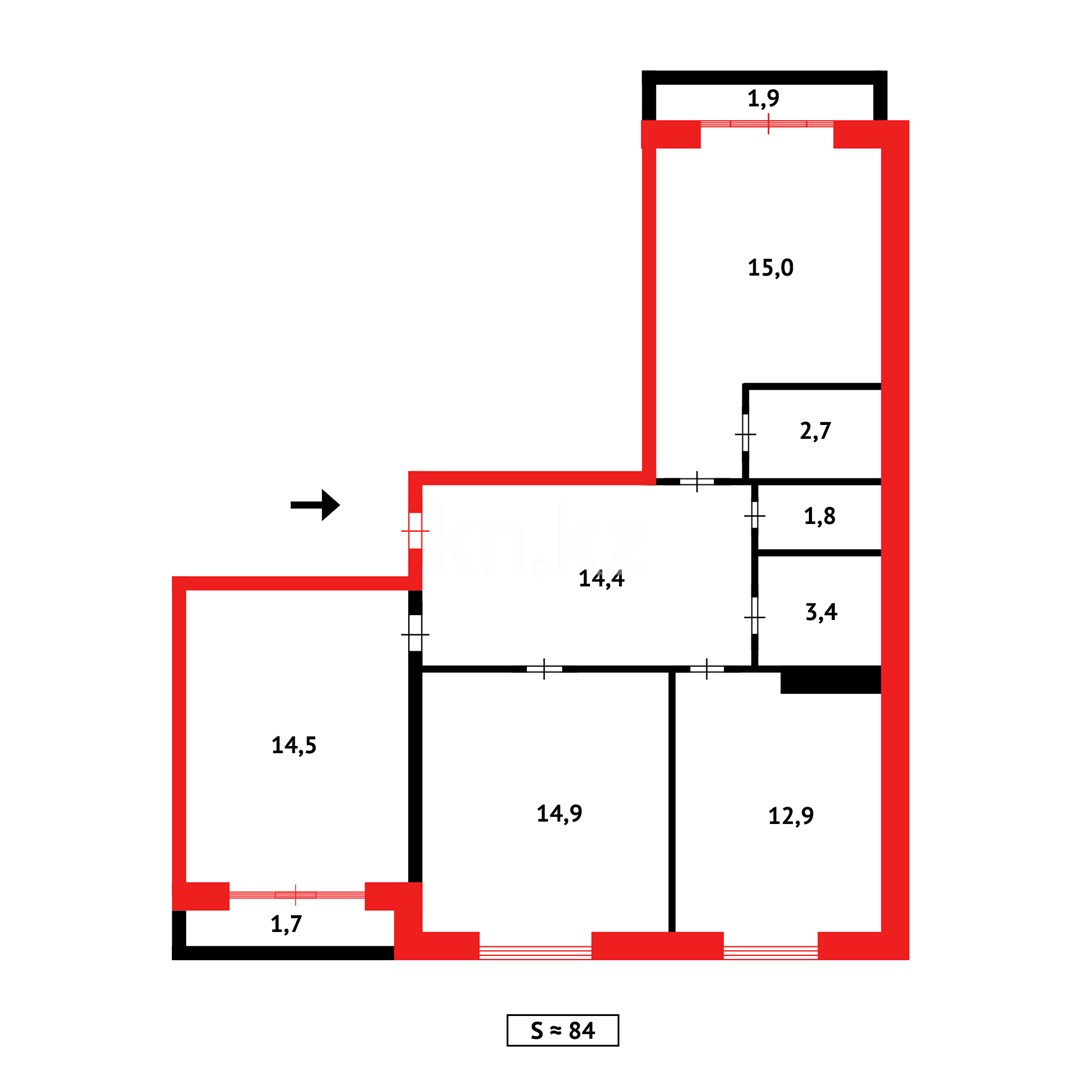 Продажа 3-комнатной квартиры, 84 м², ул. Сатыбалдина - Продажа  трехкомнатных квартир в новостройках Караганды фото 11 из 11
