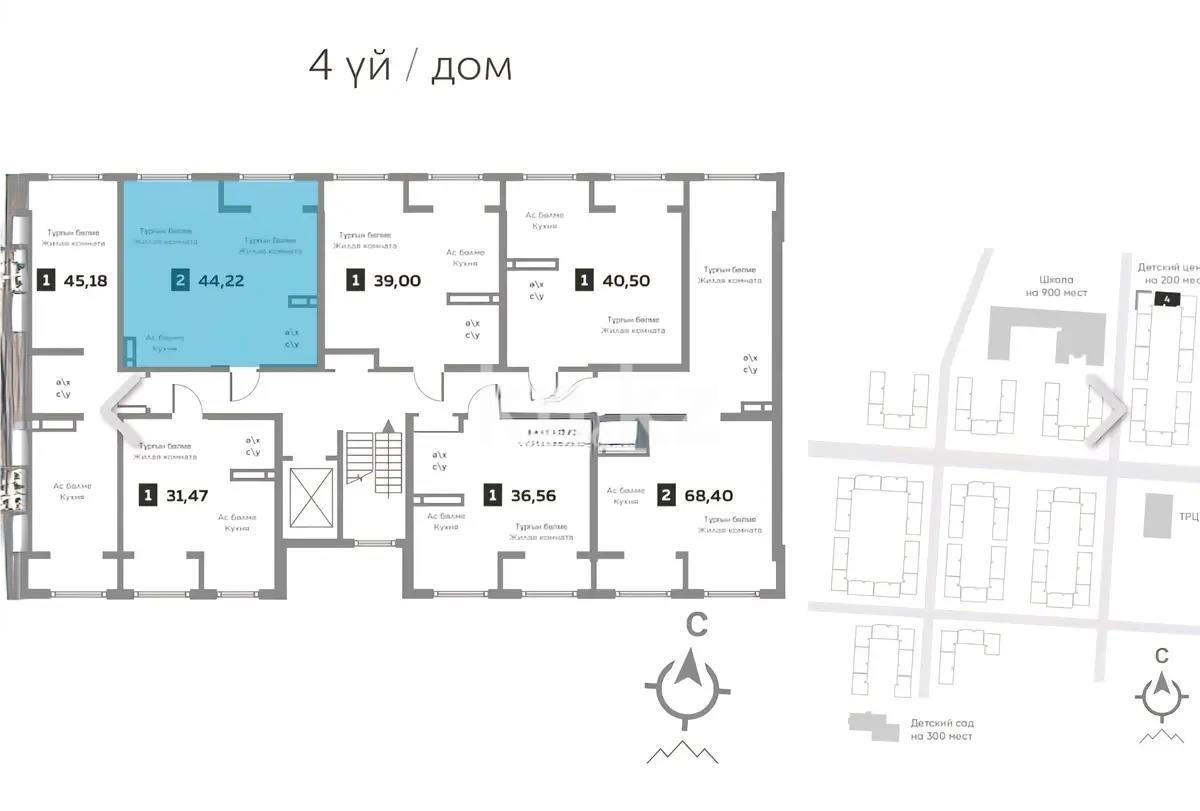 Продажа 1-комнатной квартиры, 44.22 м², ул. Бурундайская, дом  91а - Продажа  однокомнатных квартир в новостройках Алматы с фото фото 1 из 2