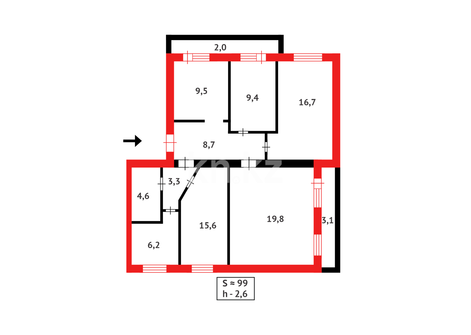 Продажа 5-комнатной квартиры, 99 м², пр. Н. Абдирова, дом  15 - Продажа  пятикомнатных квартир в Караганде фото 18 из 18