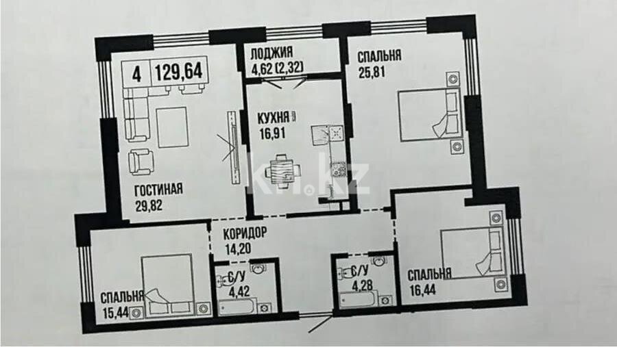 Продажа 4-комнатной квартиры, 126.9 м² в Астане