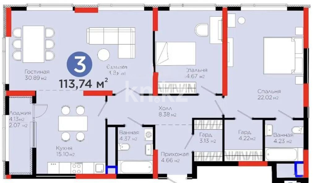 Продажа 3-комнатной квартиры, 113.74 м², ул. Бухар жырау, дом  20 в Астане