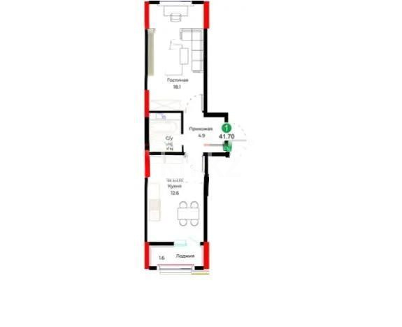 Продажа 2-комнатной квартиры, 41.7 м² в Астане - фото 2