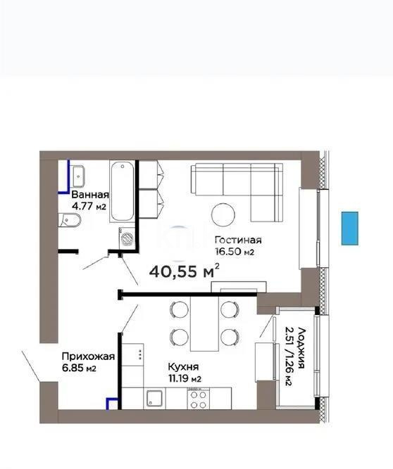 Продажа 1-комнатной квартиры, 40.55 м², ул. Рыскулова, дом  18/5 в Астане