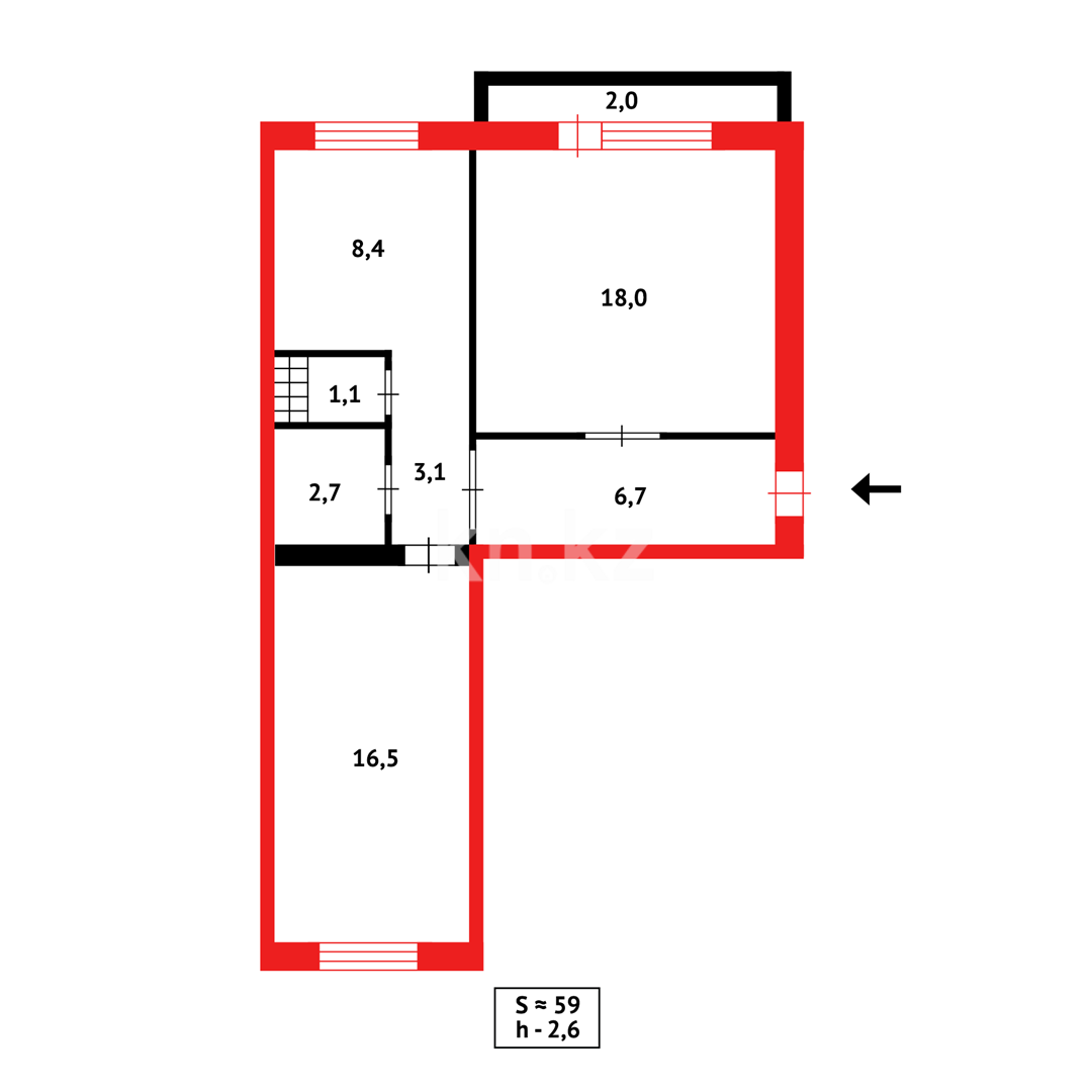 Продажа 2-комнатной квартиры, 58 м², ул. Ермекова - Продажа квартир в Караганде фото 11 из 11
