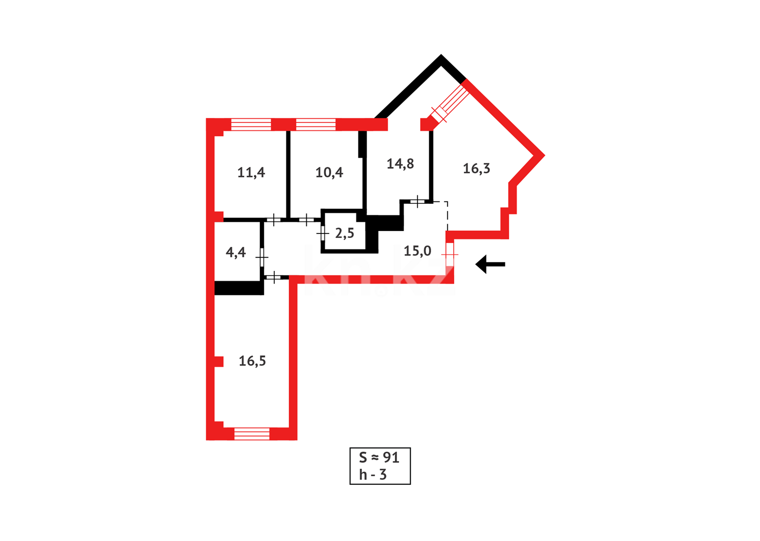 Продажа 4-комнатной квартиры, 91 м², ул. Дюсембекова - Продажа  четырехкомнатных квартир в Караганде фото 20 из 20