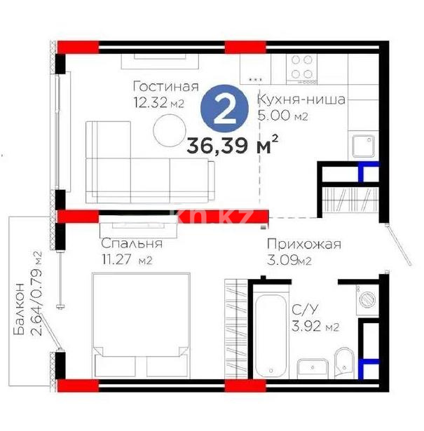 Продажа 2-комнатной квартиры, 37 м² в Астане