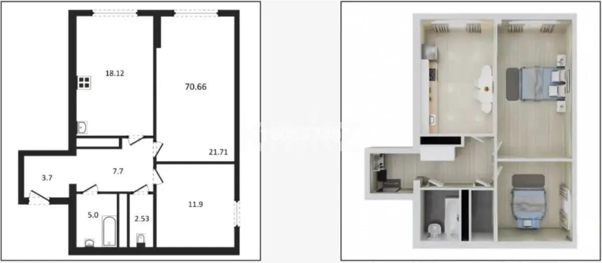 Продажа 3-комнатной квартиры, 72 м², ул. Момышулы, дом  100 стр - Продажа  трехкомнатных квартир в Алматы без посредников фото 2 из 2