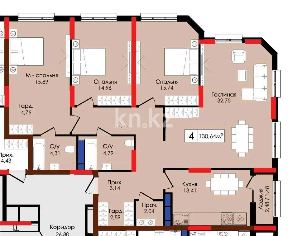 Продажа 4-комнатной квартиры, 130.64 м², ул. Сыганак, дом  18 стр - Продажа  четырехкомнатных квартир в новостройках Астаны без посредников фото 1 из 1