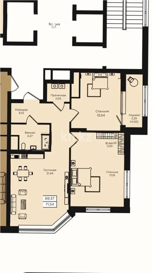 Продажа 3-комнатной квартиры, 71.54 м², пр. Кошкарбаева, дом  1 стр - Продажа  трехкомнатных квартир в новостройках Астаны фото 1 из 1