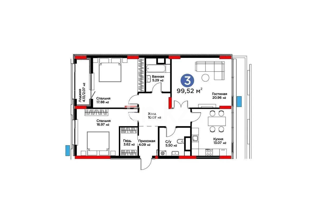 Продажа 3-комнатной квартиры, 100 м² в Астане
