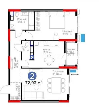 Продажа 2-комнатной квартиры, 72.93 м², пр. Туран, дом  43б в Астане - фото 3