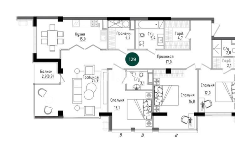 Продажа 4-комнатной квартиры, 129 м², ул. Арайлы, дом  20/12 - Продажа  четырехкомнатных квартир в Алматы без посредников фото 1 из 1