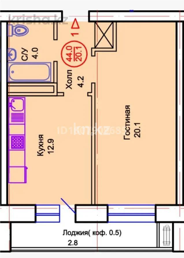 Продажа 1-комнатной квартиры, 44 м², пр. Тауелсыздык, дом  34/8 стр - Продажа квартир в Казахстане фото 1 из 1