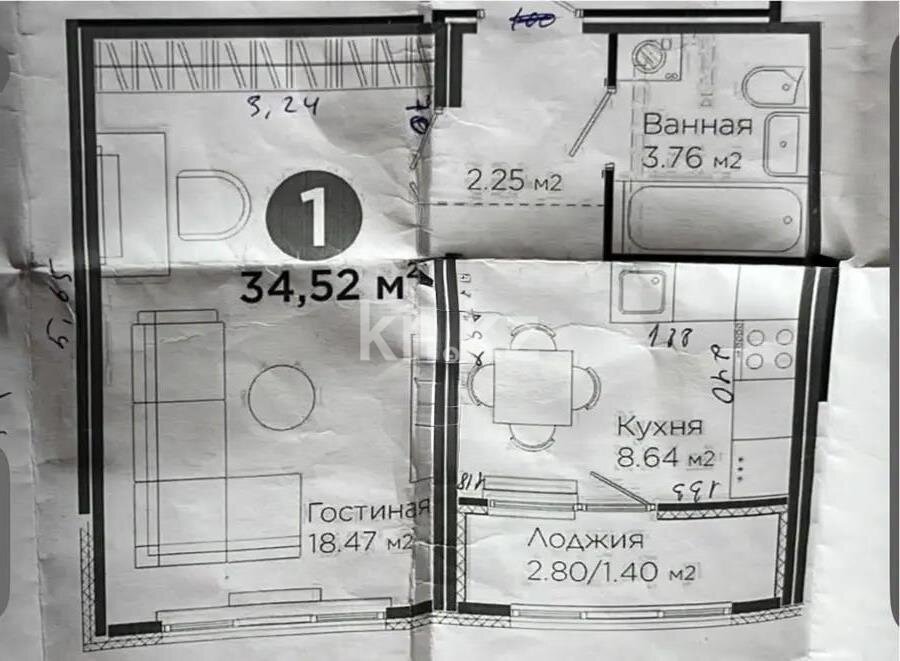 Продажа 1-комнатной квартиры, 35 м² в Астане