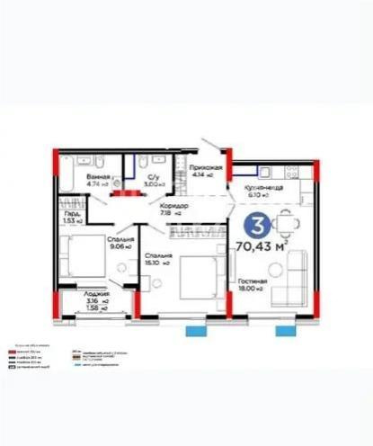 Продажа 3-комнатной квартиры, 70.43 м², ул. Е-321, дом  6/2 - Продажа  трехкомнатных квартир в новостройках Астаны с фото фото 1 из 1