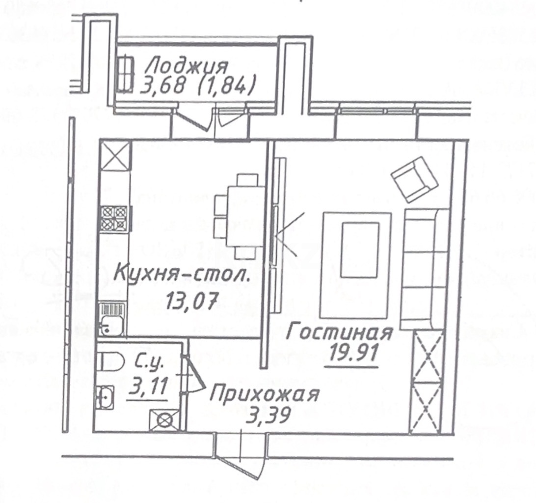 Продажа 1-комнатной квартиры, 41.32 м² - Продажа однокомнатных квартир в Астане фото 1 из 1