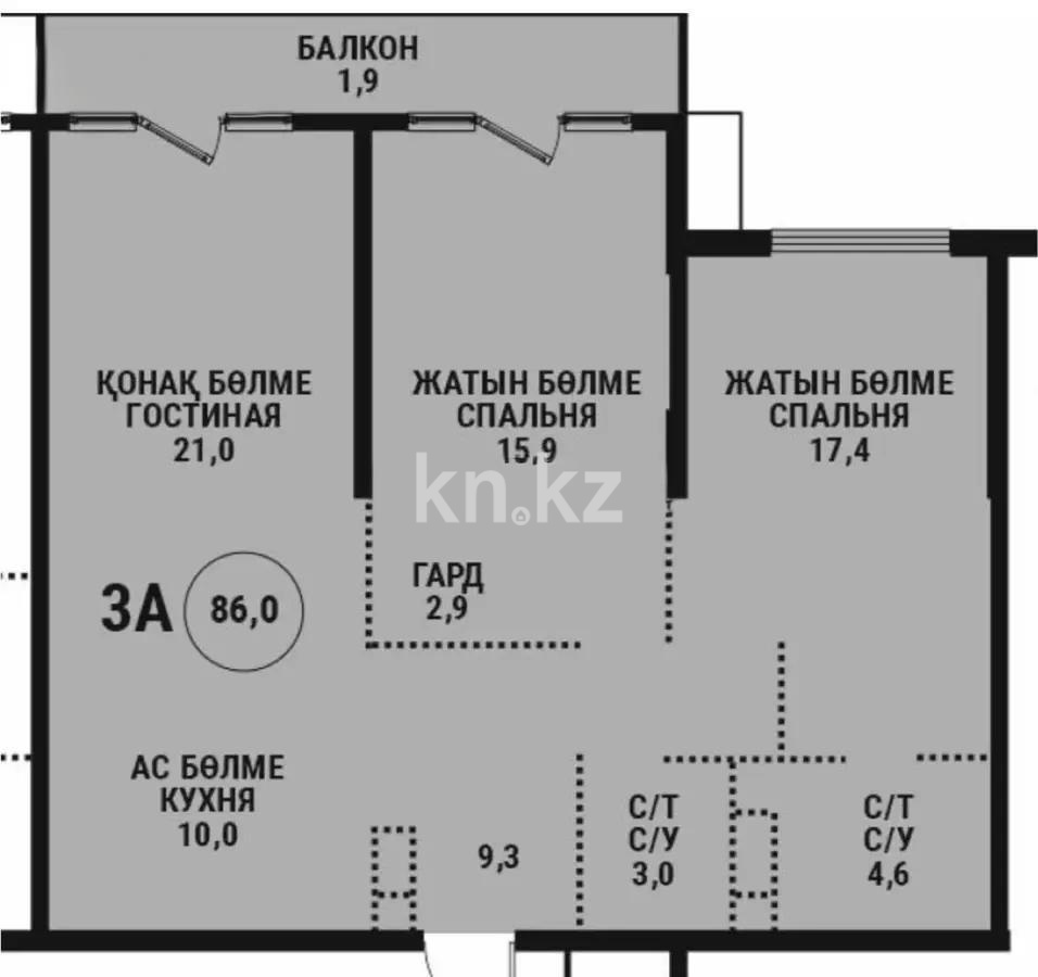 Продажа 3-комнатной квартиры, 86.3 м², ул. Розыбакиева, дом  197/2 - Продажа  трехкомнатных квартир в новостройках Алматы без посредников фото 1 из 1