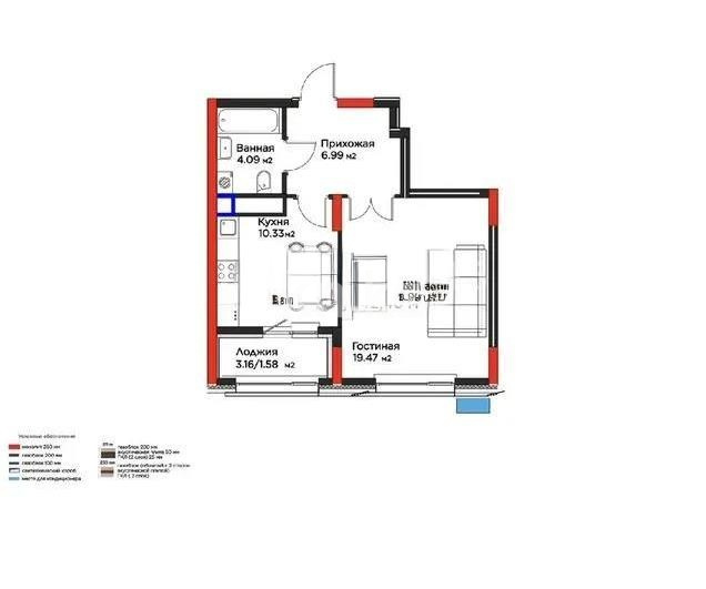 Продажа 1-комнатной квартиры, 42.46 м² в Астане