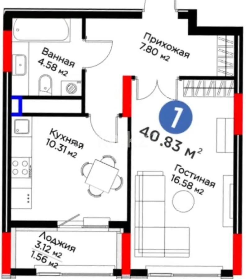 Продажа 1-комнатной квартиры, 41 м², ул. Бухар жырау, дом  33 - Продажа квартир в Астане фото 1 из 1