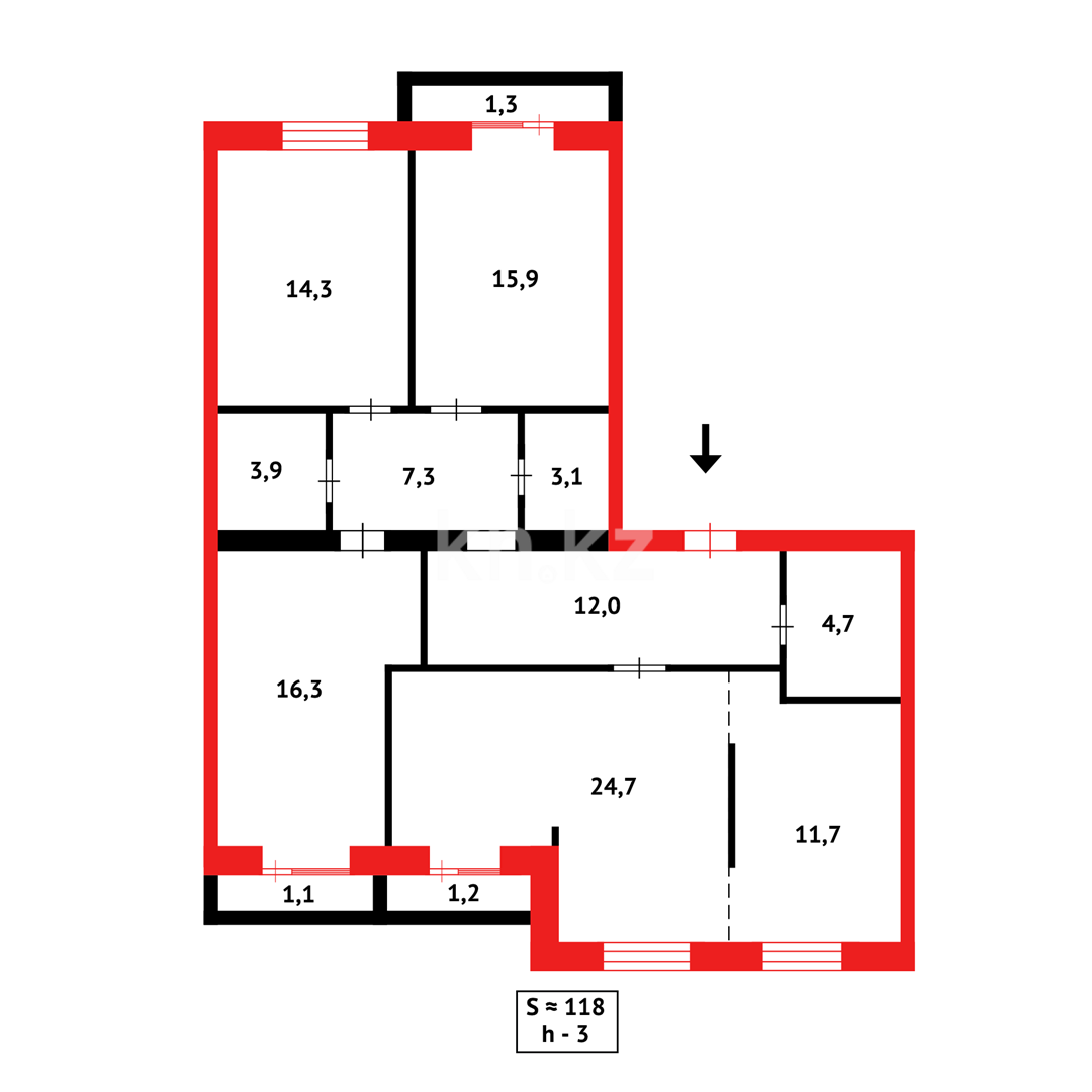 Продажа 4-комнатной квартиры, 117 м², пр. Строителей, дом  33/4 - Продажа  четырехкомнатных квартир в Караганде с фото фото 21 из 21