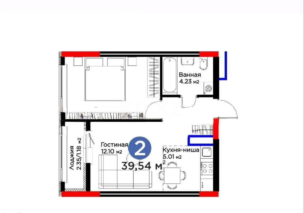 Продажа 2-комнатной квартиры, 40 м², пр. Кабанбай батыра, дом  5 стр - Продажа  двухкомнатных квартир в Астане без посредников с фото фото 1 из 1