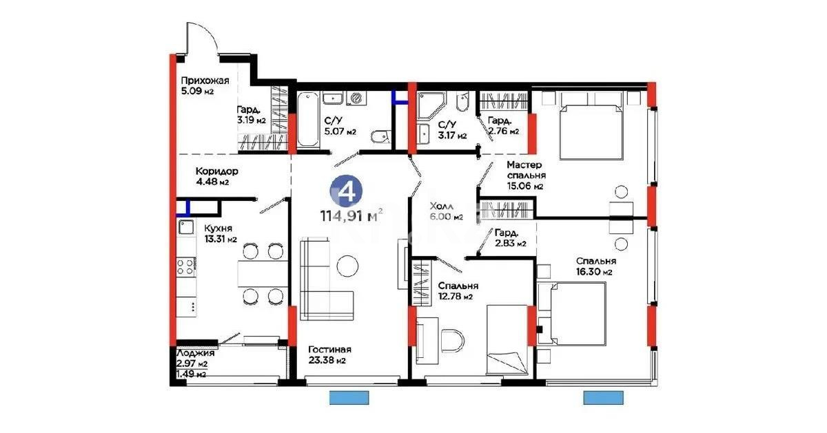 Продажа 4-комнатной квартиры, 115 м², пр. Туран, дом  57д в Астане