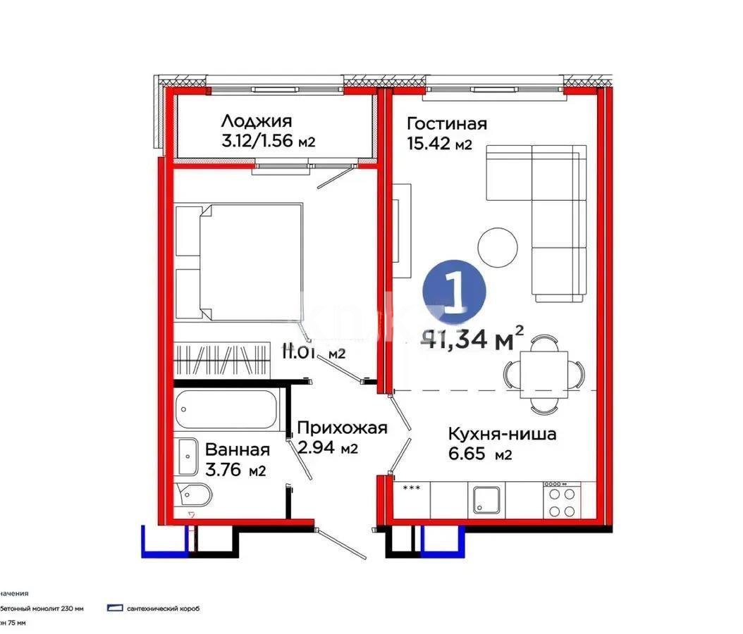 Продажа 2-комнатной квартиры, 42 м², пр. Туран, дом  57/7 - Продажа  двухкомнатных квартир в новостройках Астаны без посредников фото 1 из 1