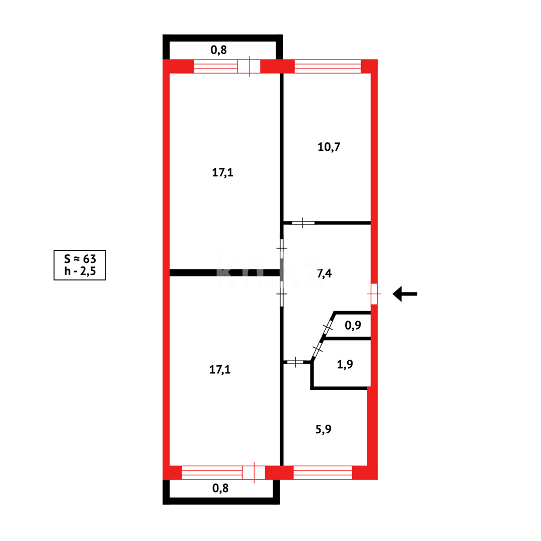Продажа 3-комнатной квартиры, 62 м², пр. Строителей - Продажа  трехкомнатных квартир в Караганде фото 21 из 21
