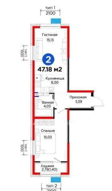 Продажа 2-комнатной квартиры, 47.18 м² - Продажа  двухкомнатных квартир в новостройках Алматы - страница 6 фото 1 из 1
