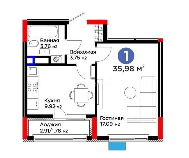 Продажа 1-комнатной квартиры, 36 м² в Астане