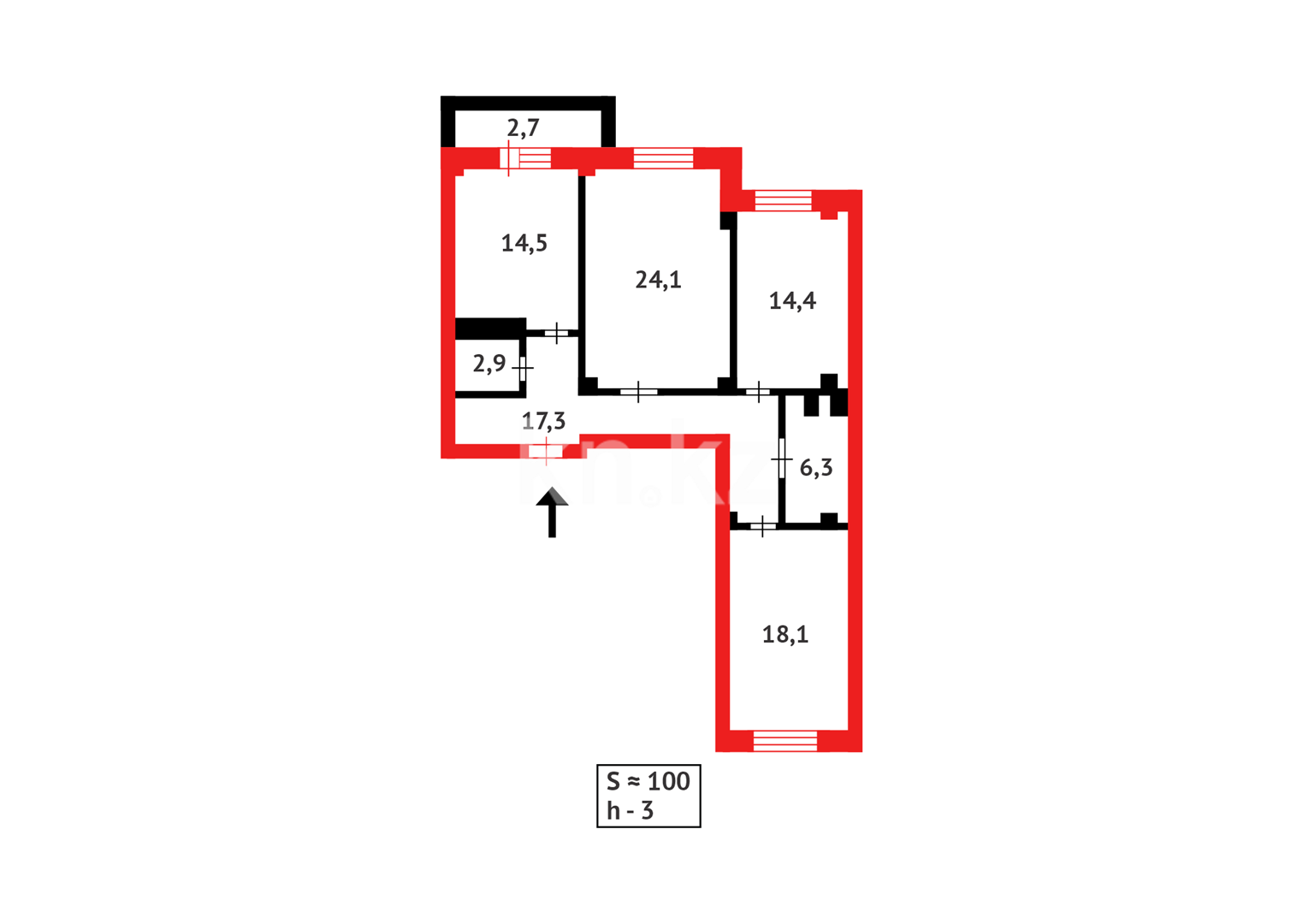 Продажа 3-комнатной квартиры, 100 м² - Продажа квартир в монолитно-каркасном доме в Казахстане - страница 194 фото 9 из 9