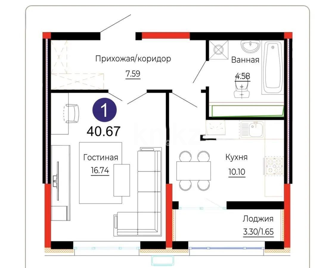 Продажа 1-комнатной квартиры, 41.5 м² в Астане