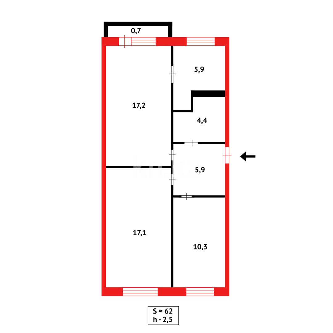 Продажа 3-комнатной квартиры, 61 м², мкр-н 17 - Продажа  трехкомнатных квартир в Караганде с фото фото 14 из 14