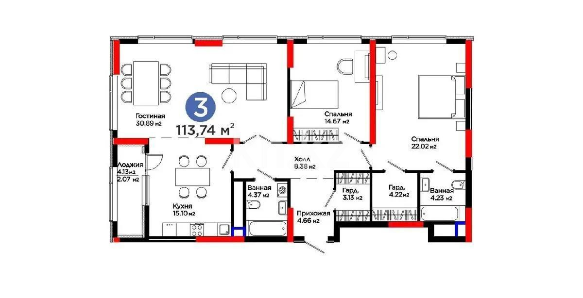Продажа 3-комнатной квартиры, 113.74 м² в Астане - фото 4