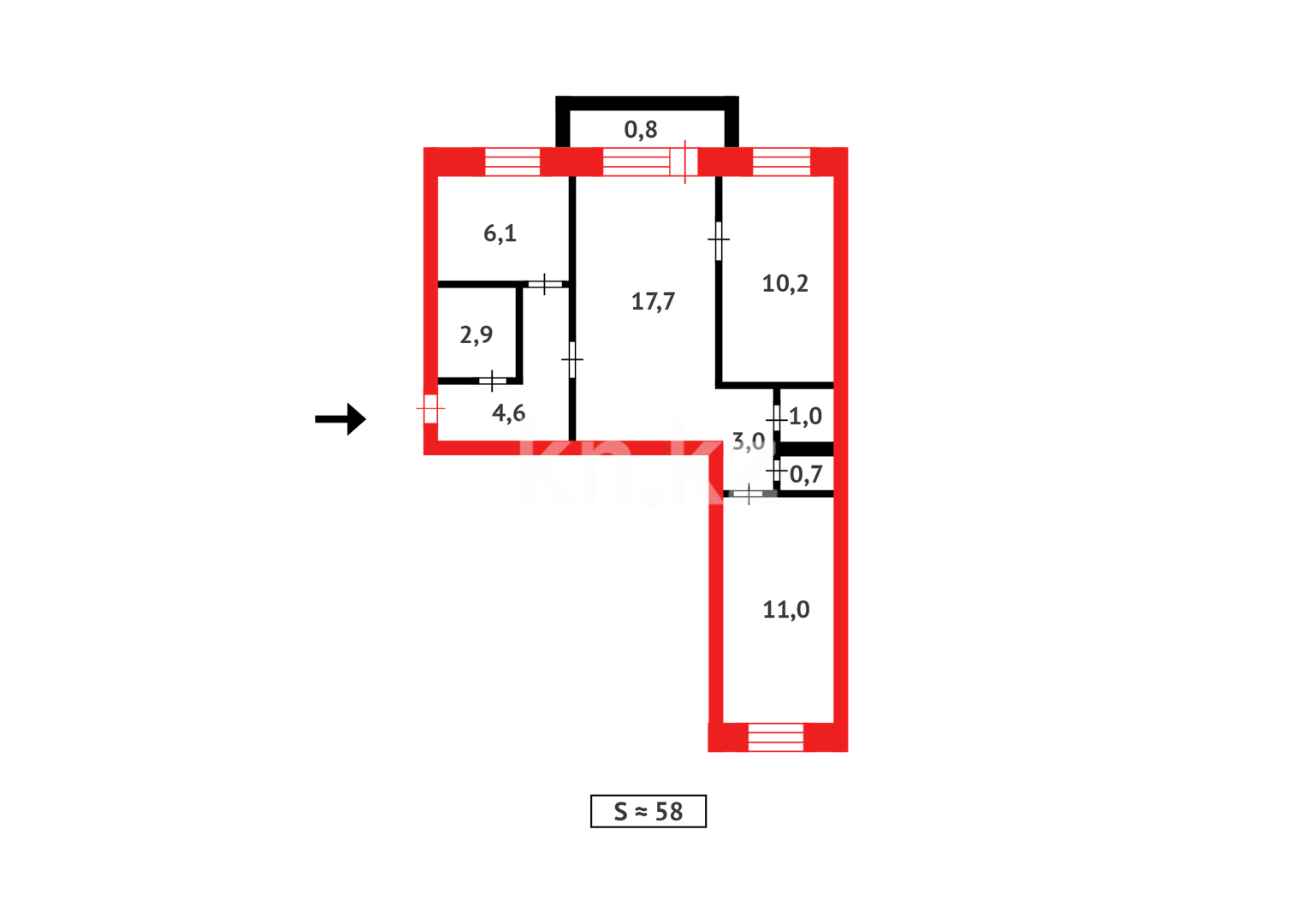 Продажа 3-комнатной квартиры, 58 м², ул. Абая, дом  34 в Темиртау - фото 13