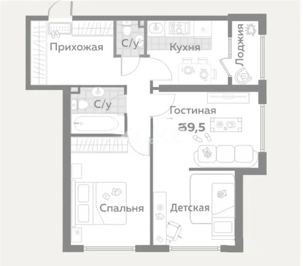 Продажа 3-комнатной квартиры, 69.4 м², мкр-н Кайрат, дом  303 - Продажа  трехкомнатных квартир в новостройках Алматы фото 1 из 1
