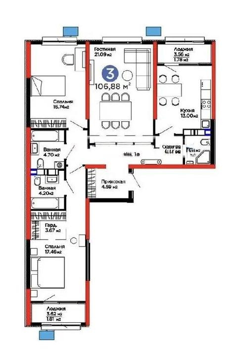 Продажа 3-комнатной квартиры, 106.8 м², пер. Лебедева, дом  1/1 - Продажа  трехкомнатных квартир в Алматы фото 2 из 2