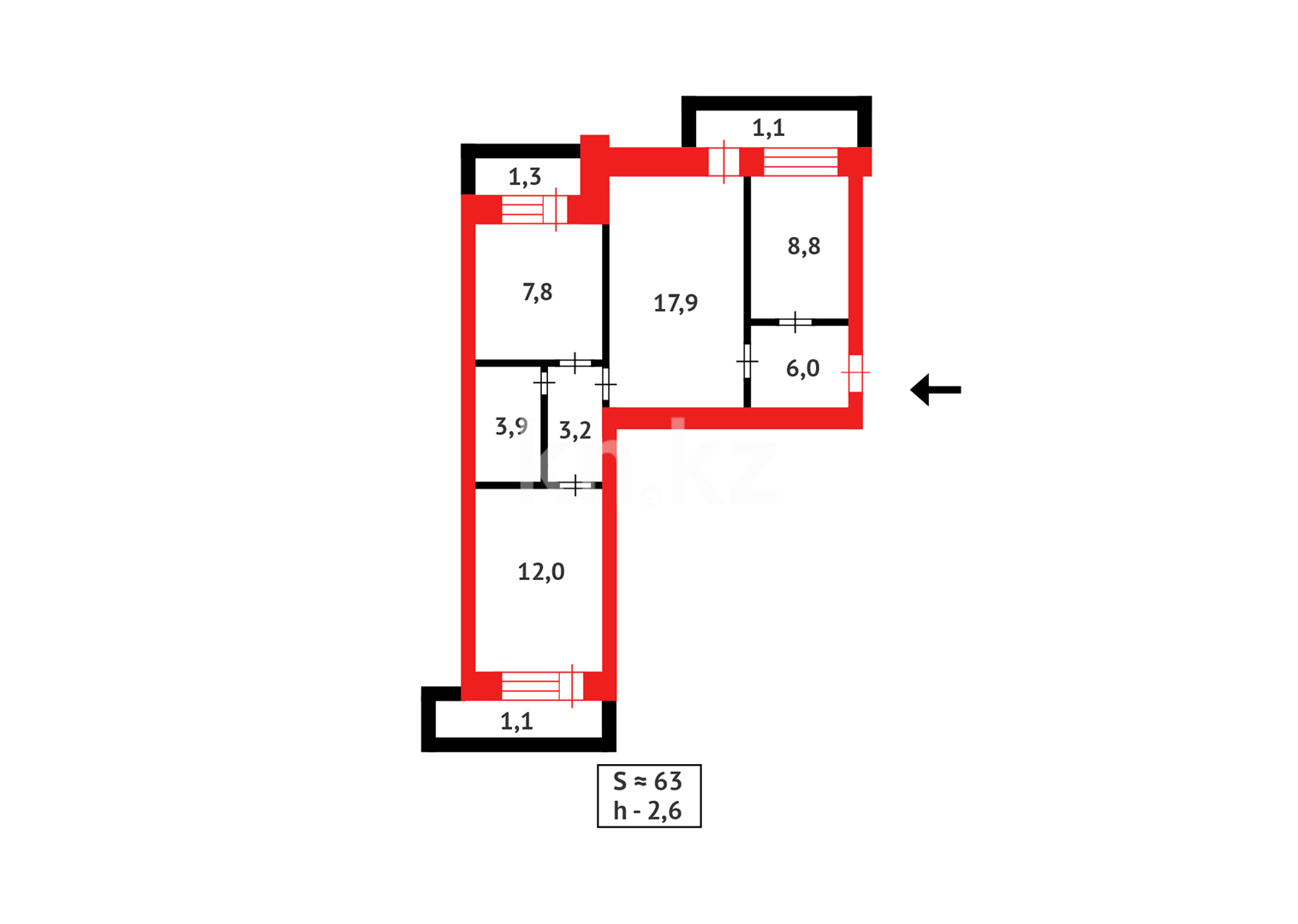 Продажа 3-комнатной квартиры, 71 м², ул. Ермекова, дом  52 в Караганде - фото 18
