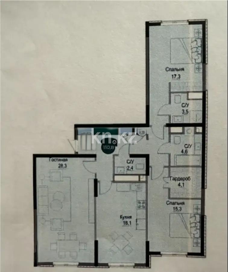 Продажа 3-комнатной квартиры, 110.4 м² в Алматы - фото 3