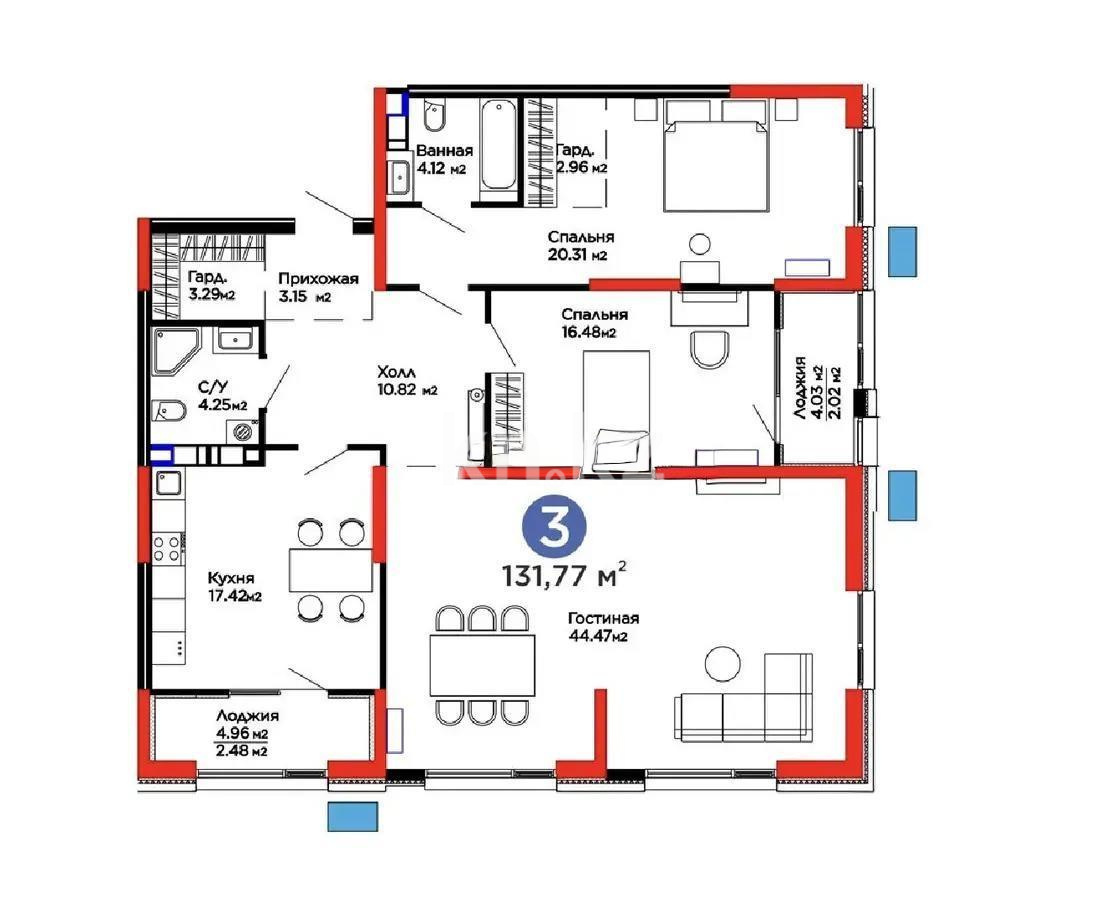 Продажа 3-комнатной квартиры, 131.77 м² в Алматы