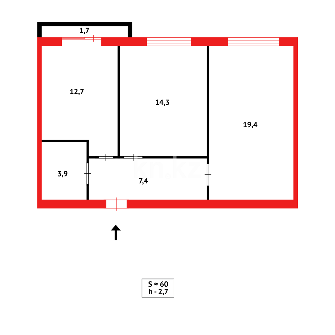 Продажа 2-комнатной квартиры, 59 м², ул. Муканова, дом  49/10 - Продажа  двухкомнатных квартир в Караганде фото 11 из 11