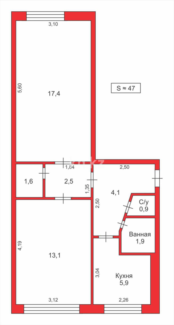 Продажа 2-комнатной квартиры, 47 м², мкр-н 16 - Продажа квартир в Караганде фото 12 из 12