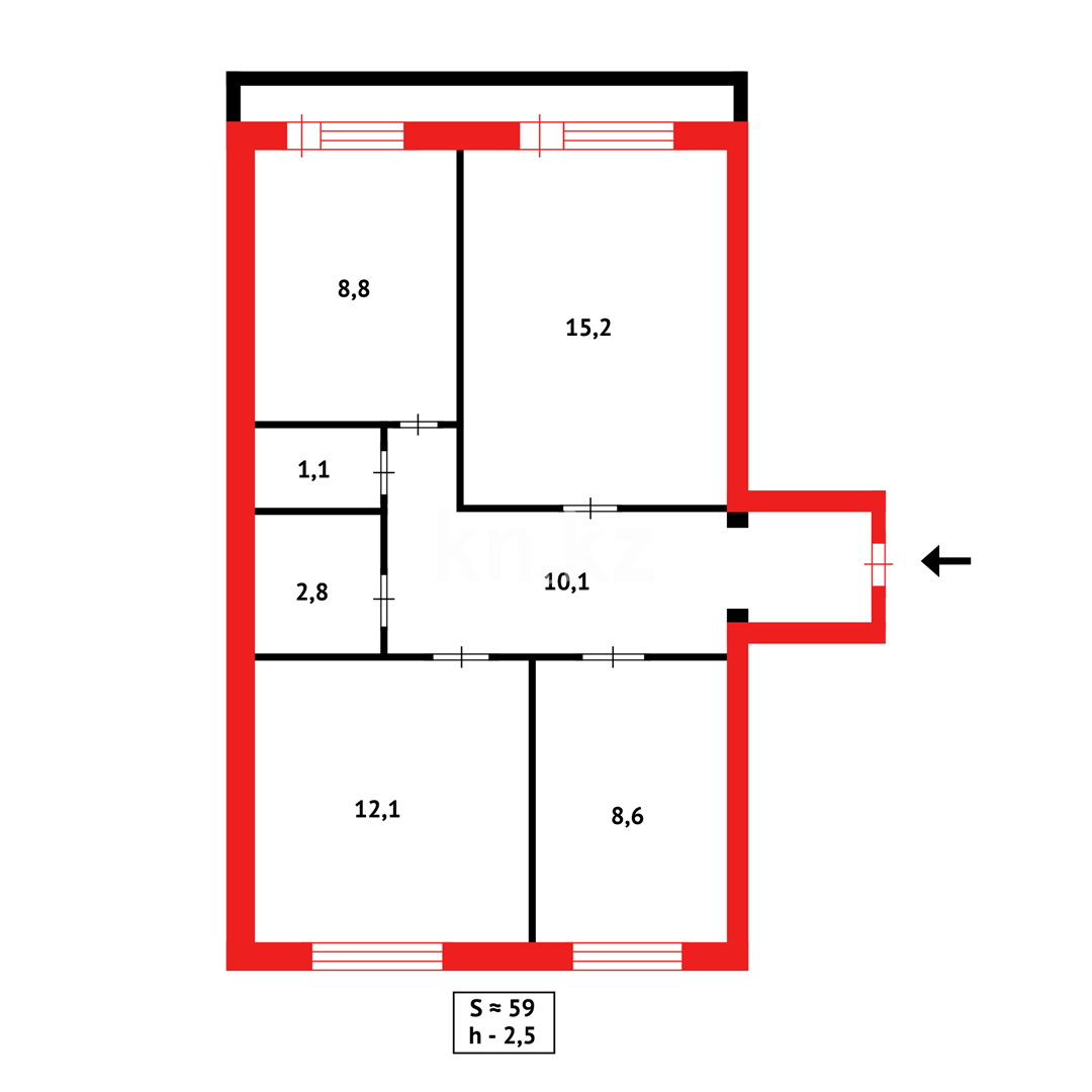 Продажа 3-комнатной квартиры, 61 м², мкр-н Мамраева (Восток-5), дом  12 - Продажа  трехкомнатных квартир в Караганде с фото фото 17 из 17