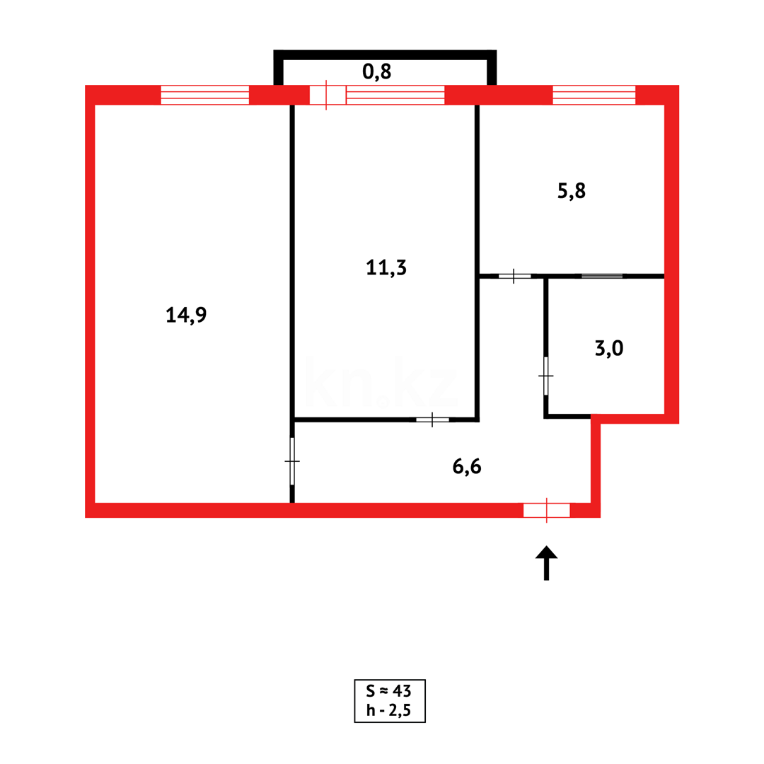 Продажа 2-комнатной квартиры, 43 м², ул. Чернышевского - Продажа  двухкомнатных квартир в Темиртау фото 10 из 10