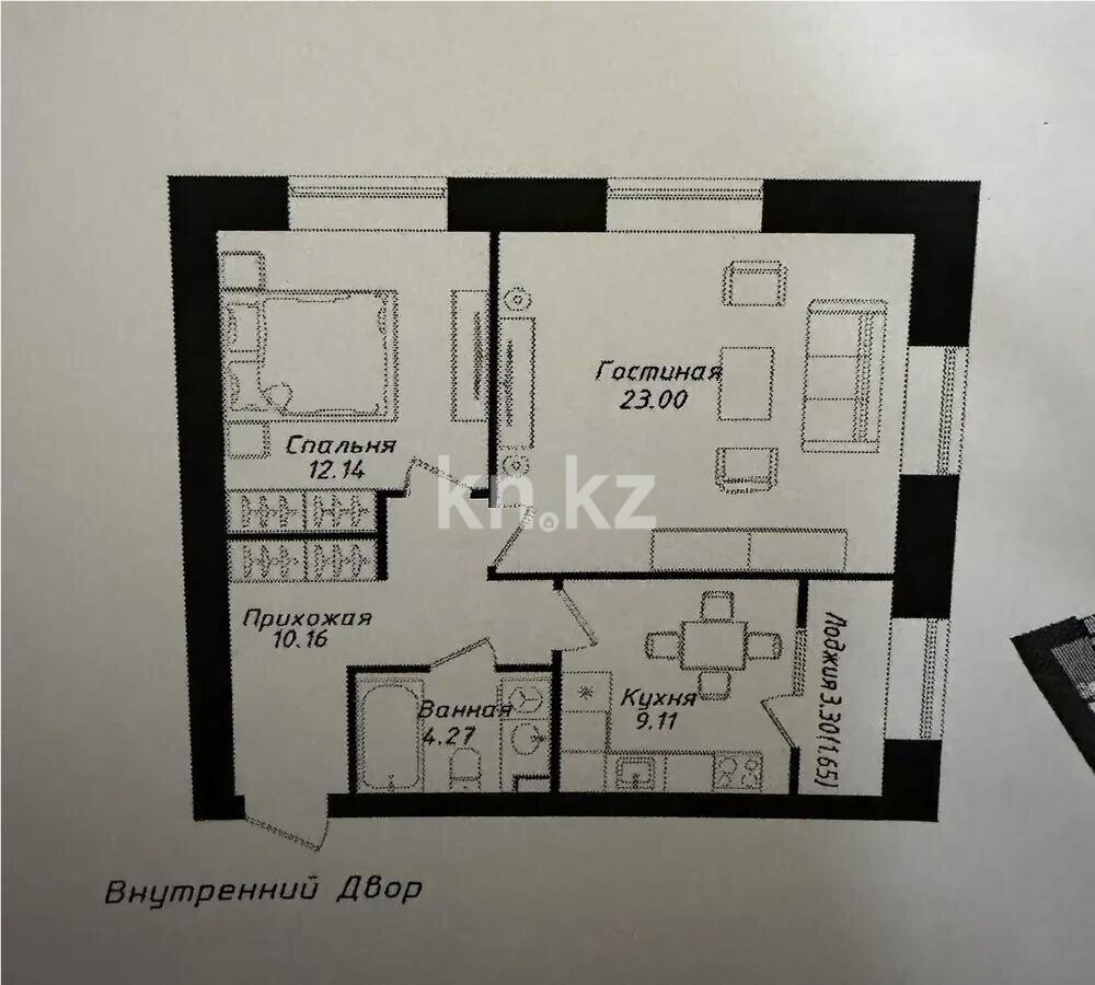 Продажа 2-комнатной квартиры, 60.33 м² в Астане