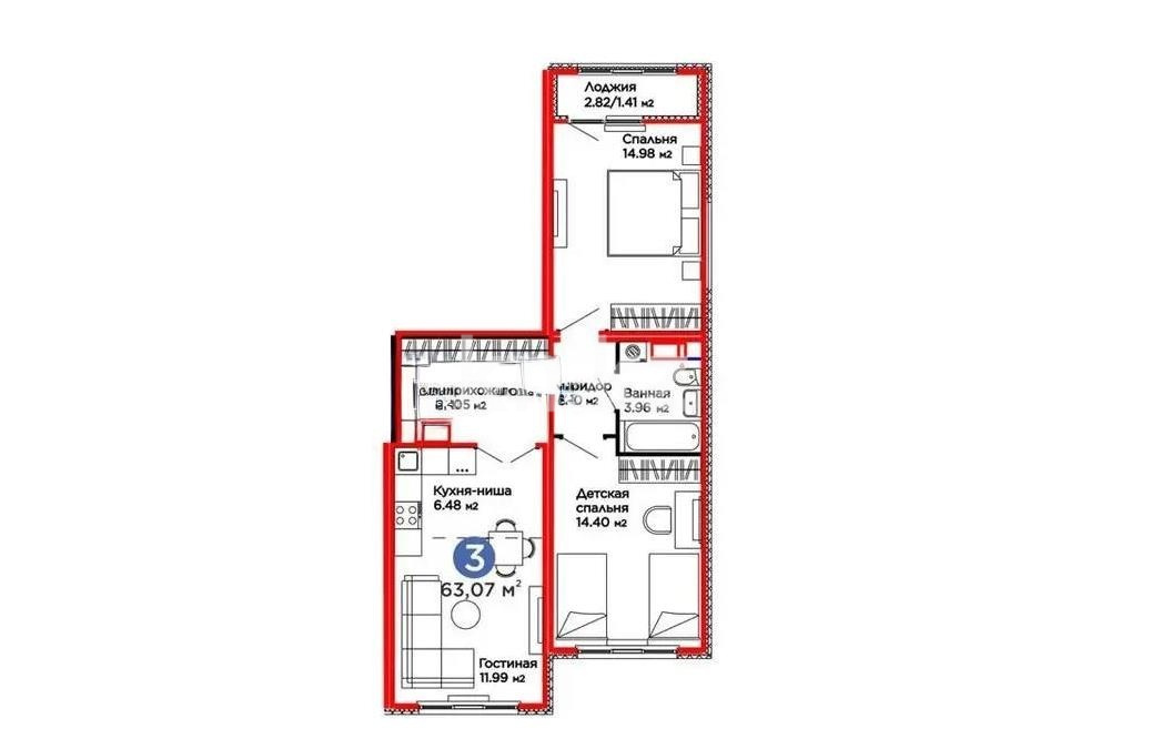 Продажа 3-комнатной квартиры, 63 м² в Астане
