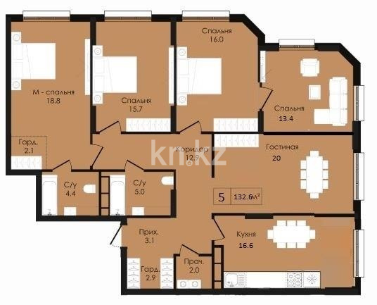 Продажа 5-комнатной квартиры, 132 м² - Продажа пятикомнатных и более квартир в Казахстане - страница 10 фото 1 из 8