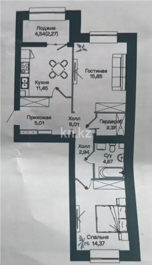 Продажа 2-комнатной квартиры, 65.32 м² в Астане