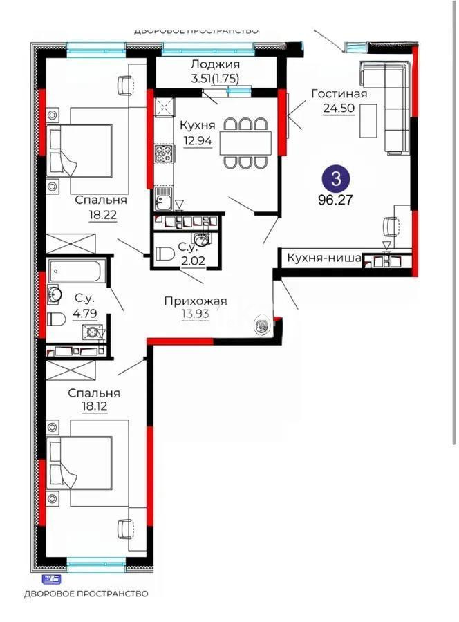 Продажа 3-комнатной квартиры, 95.6 м², ул. Е-429, дом  14 - Продажа квартир в Казахстане фото 1 из 1