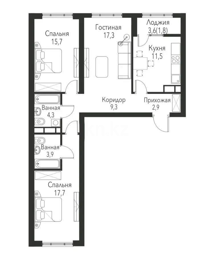 Продажа 3-комнатной квартиры, 86 м² в Алматы